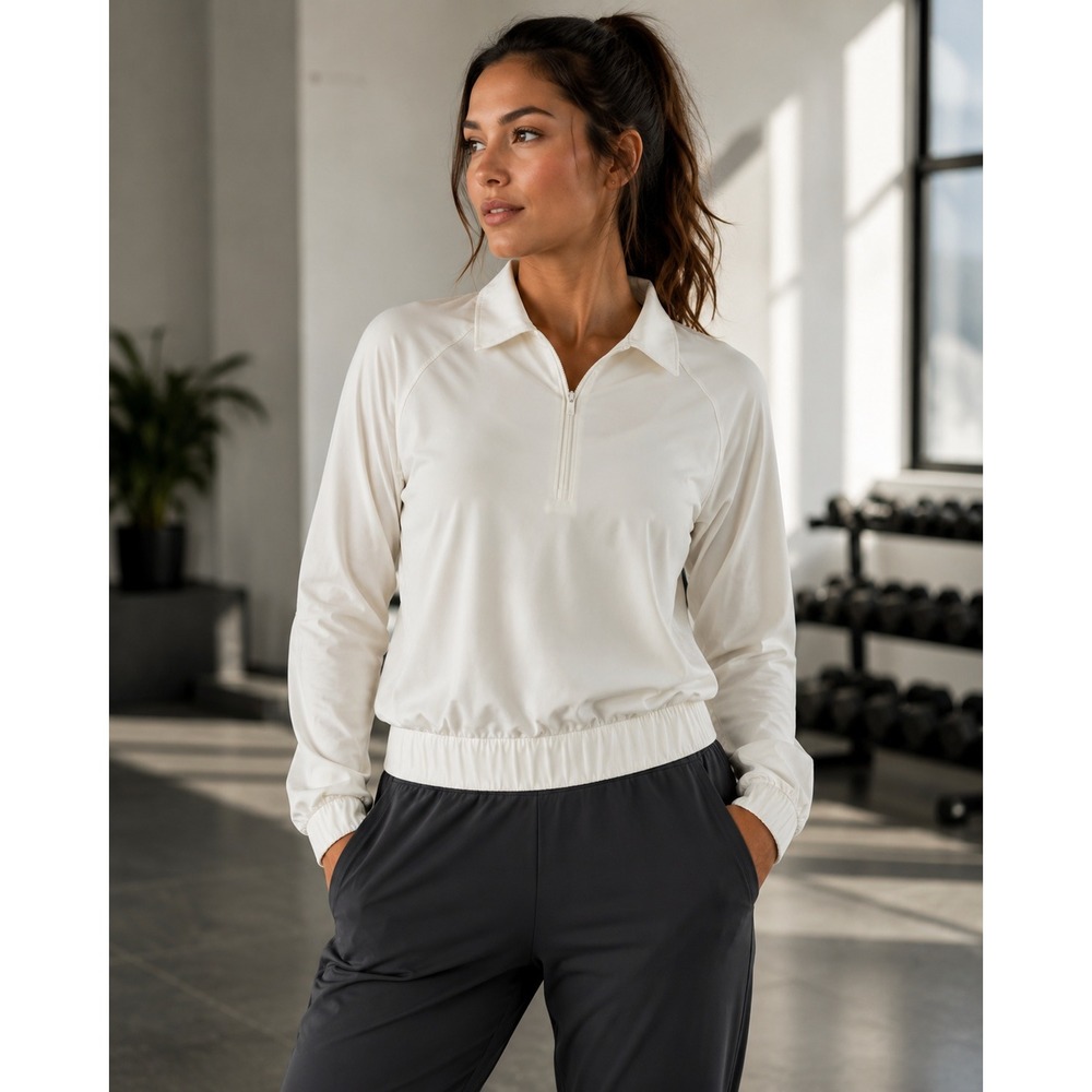 Athleta Advantage Polo Top Quarter Zip Pullover Jacket Sporty Athletic White  XL